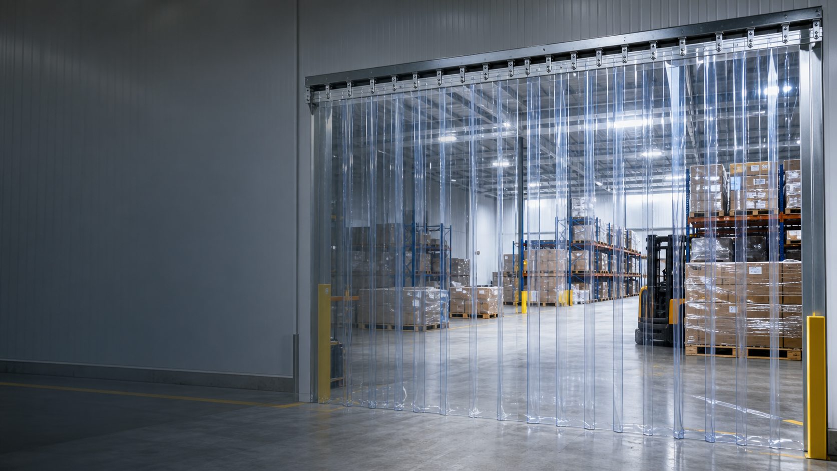 Industrial PVC strip curtain used at a factory opening
