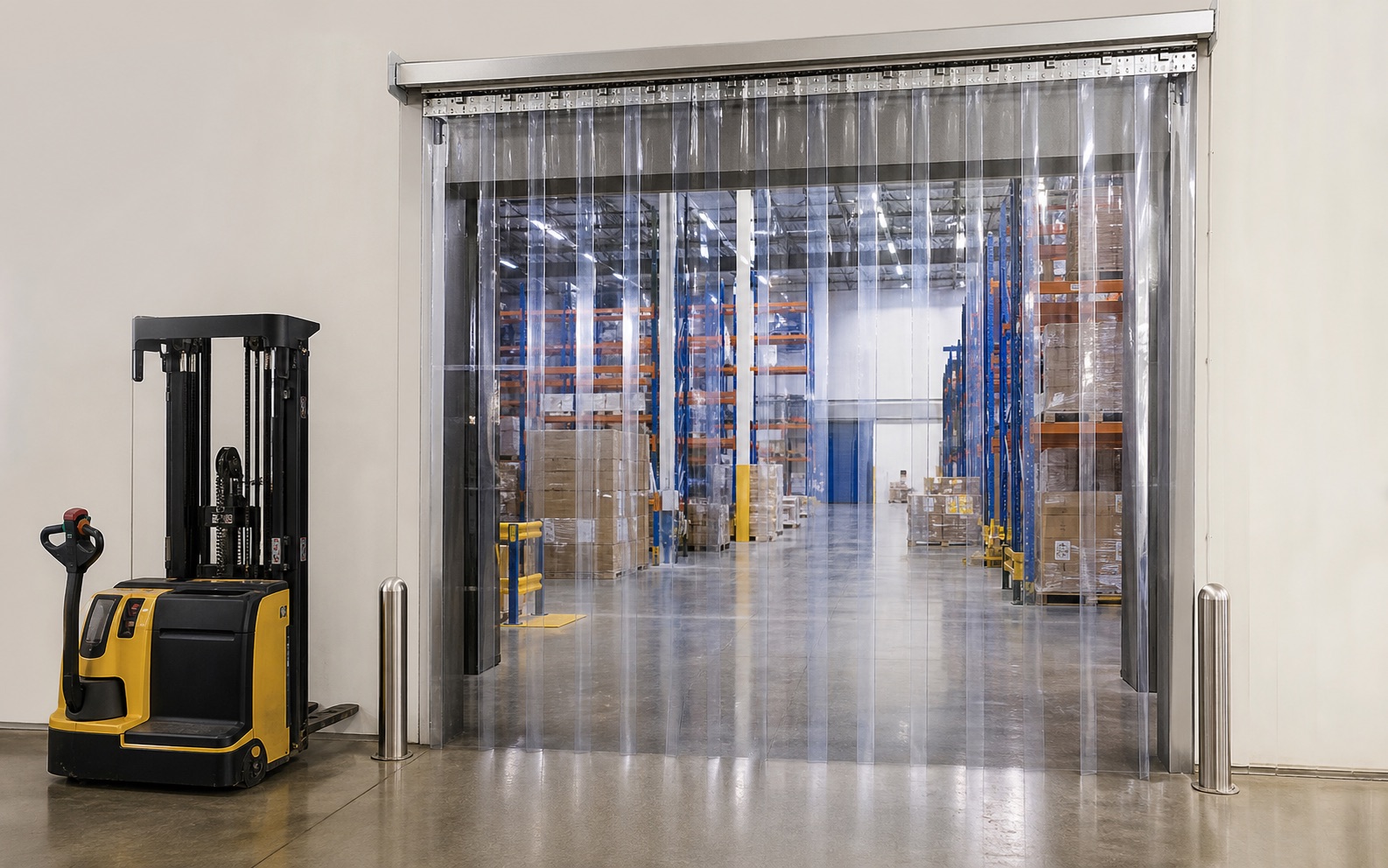 PVC strip curtain for forklift traffic access